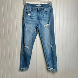 KanCan Fringe Hem Medium Wash Cropped Jeans